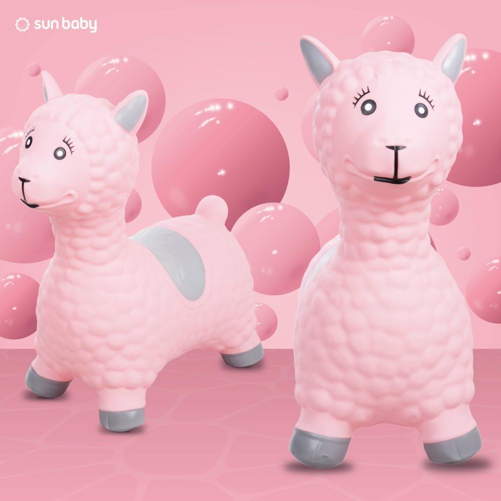 Twee roze springdieren alpaca naast elkaar