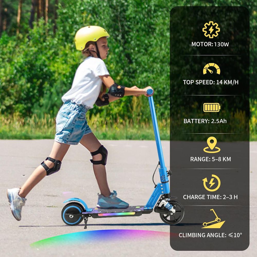 KXQ-EPRO Elektroscooter Kinder Klappbar Elektroroller Blau Kinderroller Für Kinder und Jugendliche 130W Motor,14 km/h,5-8 km Reichweite E-Scooter
