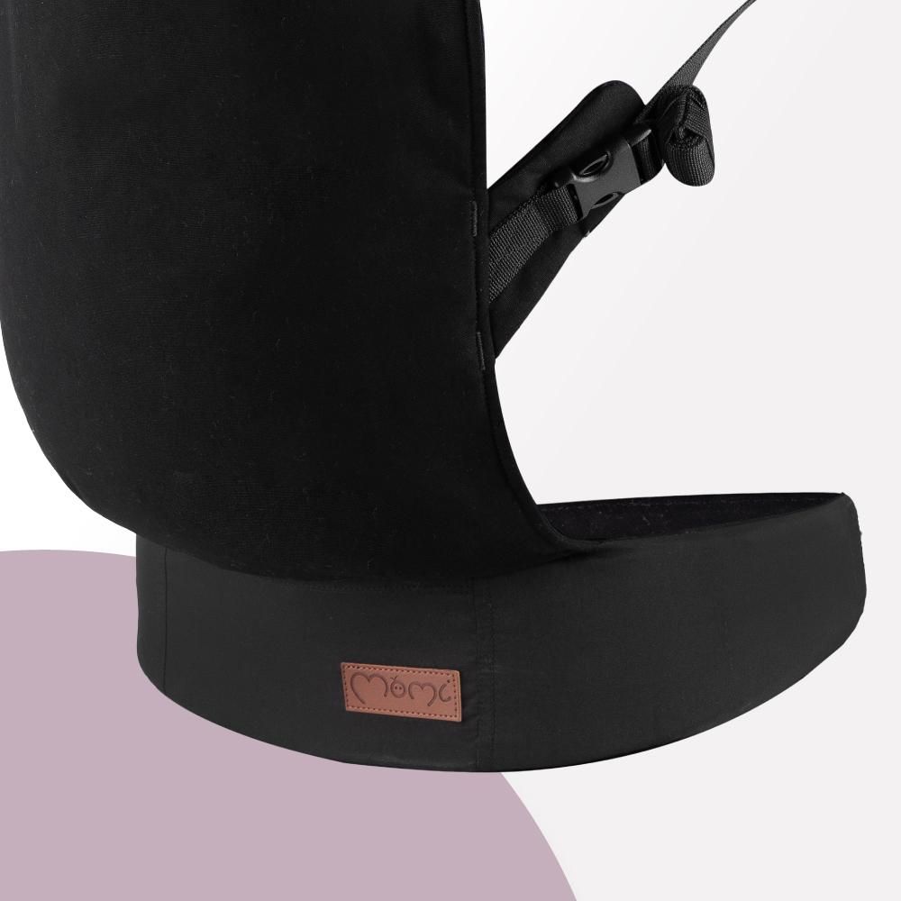 MoMi COLLET – Ergonomische Babytrage für vorne & hinten, verstellbar, bis 15 kg, physiologisch & rückenschonend, mit Kapuze & Tasche – Schwarz