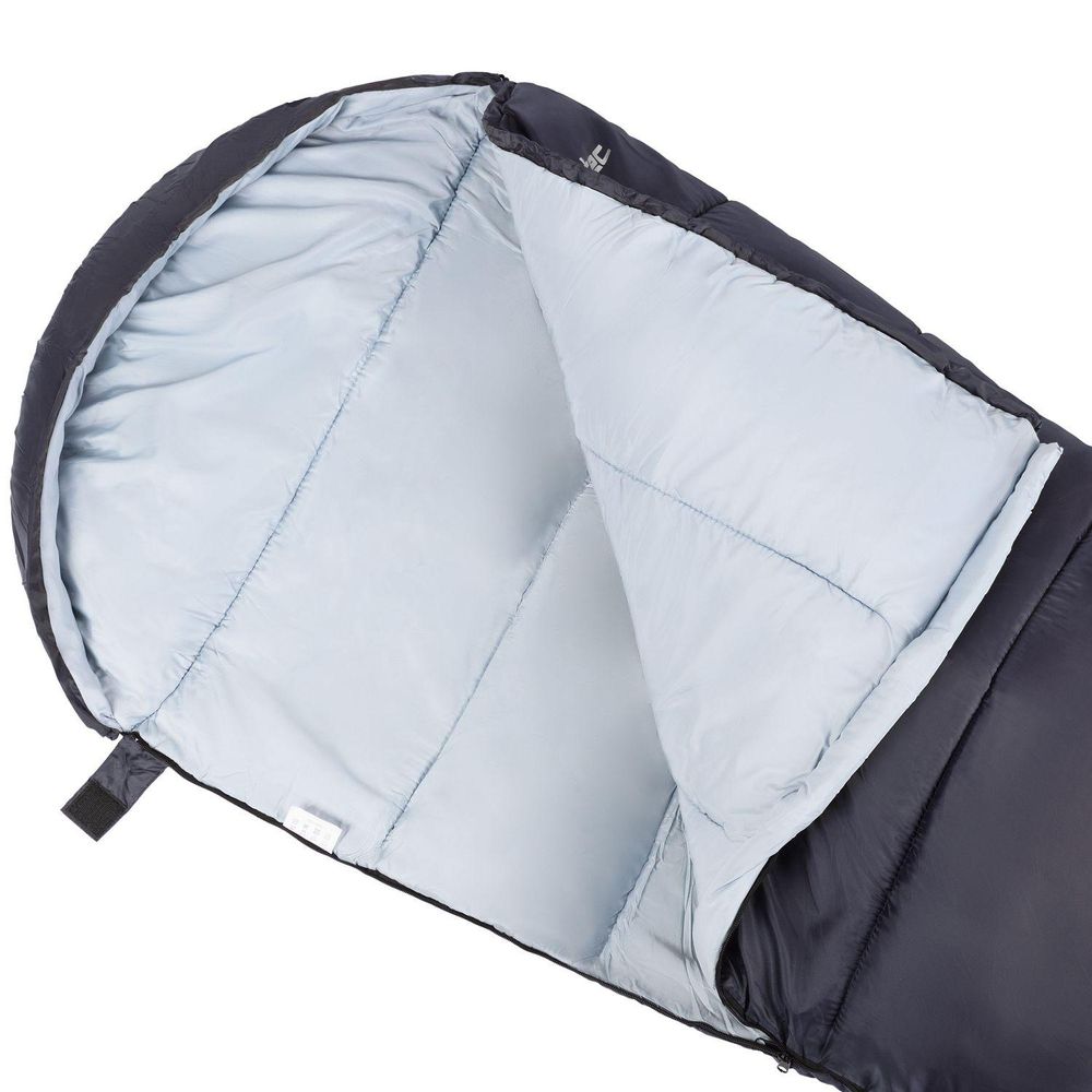 Offener granatfarbener Schlafsack mit hellem Innenfutter