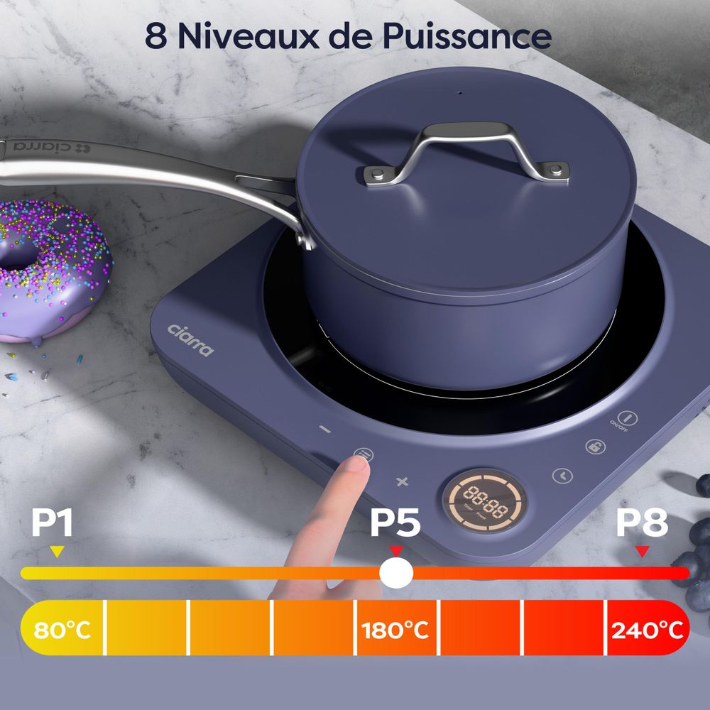 CIARRA Plaque de cuisson à induction individuelle Plaque de cuisson à induction 1 plaque 2000W Plaque de cuisson individuelle Touch-Control VM1TIHA-M