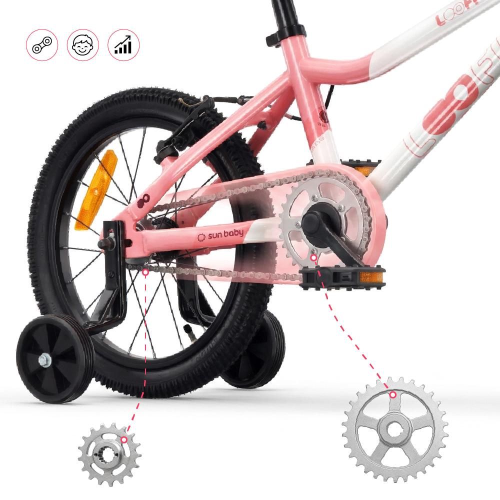SUN BABY LOOFI – rower dziecięcy 14 cali, lekki rower aluminiowy o wadze 6,6 kg dla dzieci od 3 lat, z kółkami pomocniczymi, koszykiem, dzwonkiem i fotelikiem dla lalki, dla dziewczynek