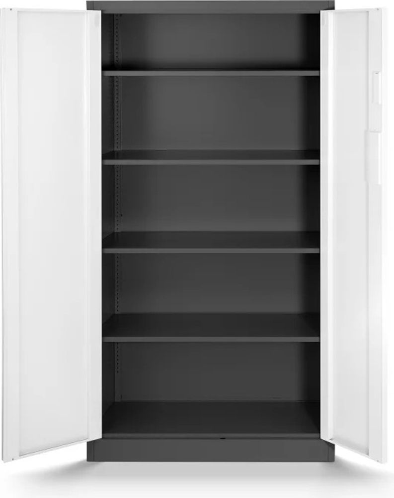 Aktenschrank Metallschrank mit Zahlenschloss Büroschrank Flügeltüren Stahlblech 4 Einlegeböden 185 cm x 90 cm x 40 cm Farbe: Anthrazit-weiß