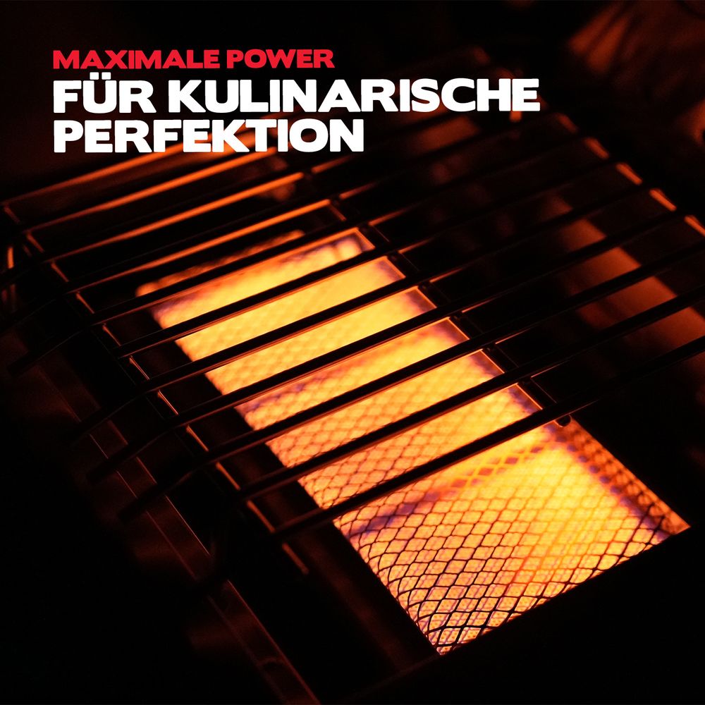 Brennende Sear-Zone im Gasgrill bei Nacht