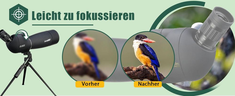 Svbony SV28 Spektiv Teleskop, 25-75x70mm, mit Stativ, BAK4 Prisma, FMC Objektiv, für Vogelbeobachtung Zielschießen Jagd, Monokulare Ferngläser Schwarz