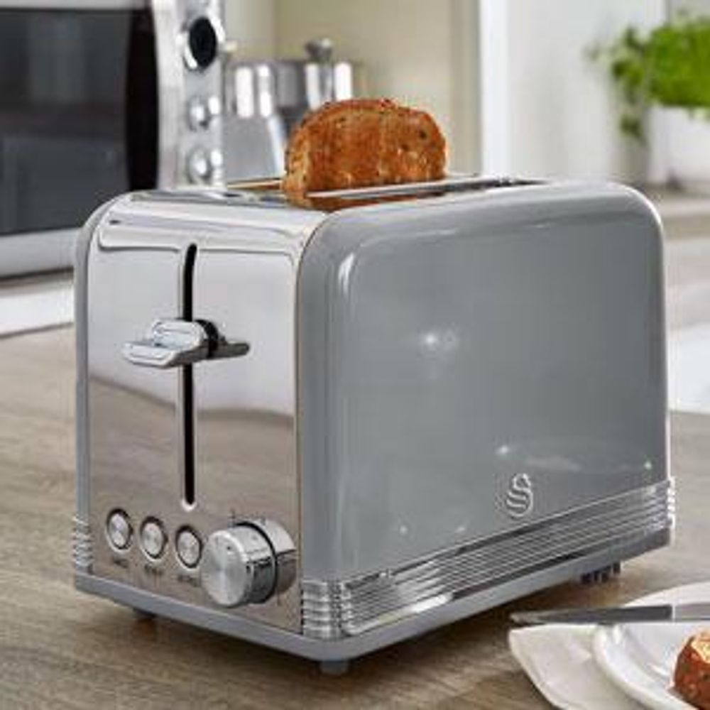 SWAN STP7050YELNEU Retro Set Frühstück, Wasserkocher 1,8L Kabellos, 2 Breitschlitz-Toaster, Vintage Gelb