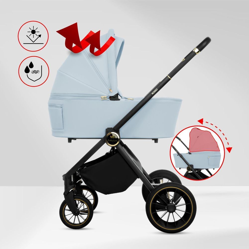 BabyLux® Kinderwagen 3in1 Set ROSSO, Beige Faltbar Leicht Kombikinderwagen Set incl. Babywanne, Buggy Sportsitz, Babyschale i-Size, Wickeltasche