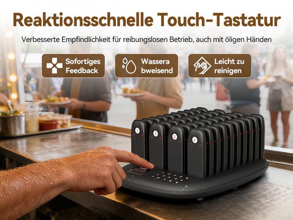 Retekess TD175M Restaurant Pager System, Alarmanlagen, 800 m, 18 Stunden Standby-Zeit , 7 Anrufmodi, One-Touch-Stummschaltung,  40 Mini-Pager für Café