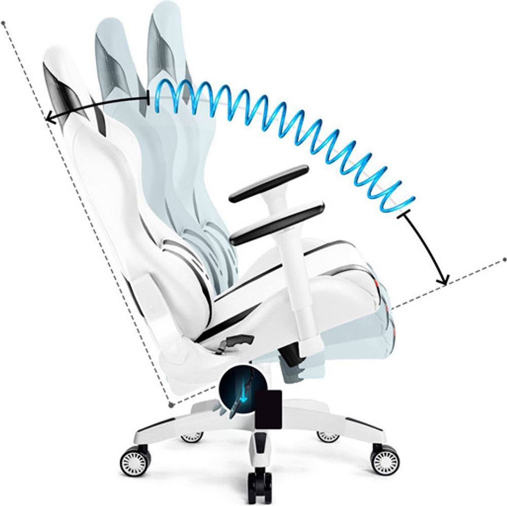 Diablo X-Horn Gaming Stuhl Bürostuhl Schreibtischstuhl 3D Armlehnen Ergonomisches Design Nacken/- Lendenkissen Kunstleder Wippfunktion, Farbe: Weiß, Größe Normal