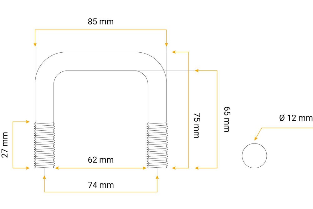 DROMET U-Bügelschraube M12 65x62 mm verzinkt für Autoanhänger Vierkantrohre