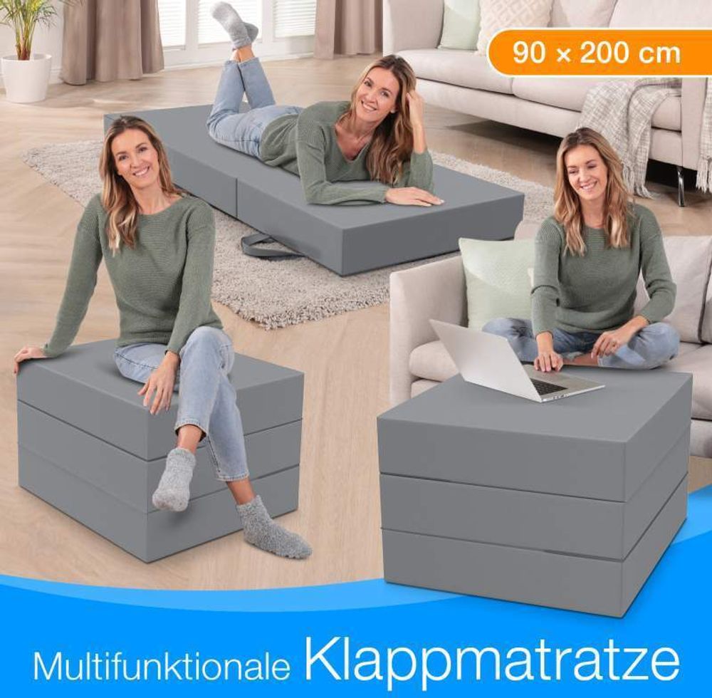 ELONEO Klappmatratze, Gästematratze, 3-teilige Faltmatratze, Schaumstoff extra dick(15cm),  Bandscheibenwürfel, klappbar, faltbare Matratze, (Grau)
