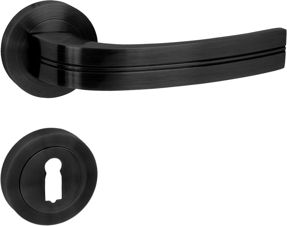 DOMINO Türgriff Drückergarnitur BB-Buntbart Set | Rund Rosette | für Zimmertür, Bürotür, Kellertür & Innentür | Aluminium | Schwarz  | DEKAN-R BLACK |