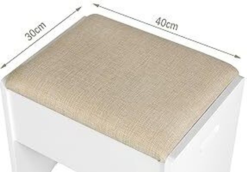 WOLTU Schminkhocker, Sitzhocker Hocker für Schminktisch, Polsterhocker mit Leinenbezug, aus Holz, Schminktischstuhl für Schlafzimmer, 150 kg belastbar, Weiß Beige