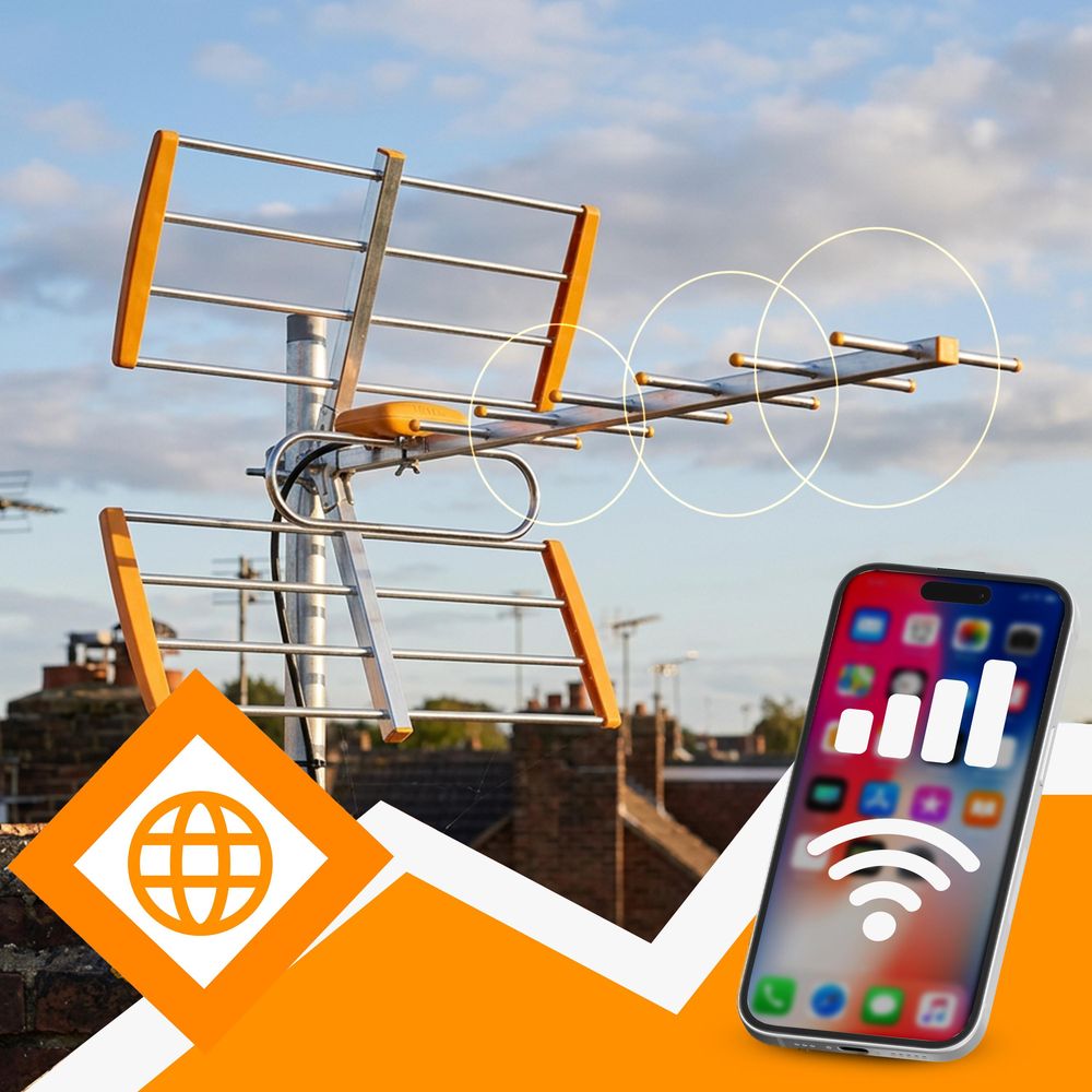 DVB-T/T2 Außenantenne aktiv/passiv, 4K, Full HD, VHF/UHF, LTE/5G-Filter, 18 dB, Reichweite 80 km, Indoor/Outdoor, Retoo