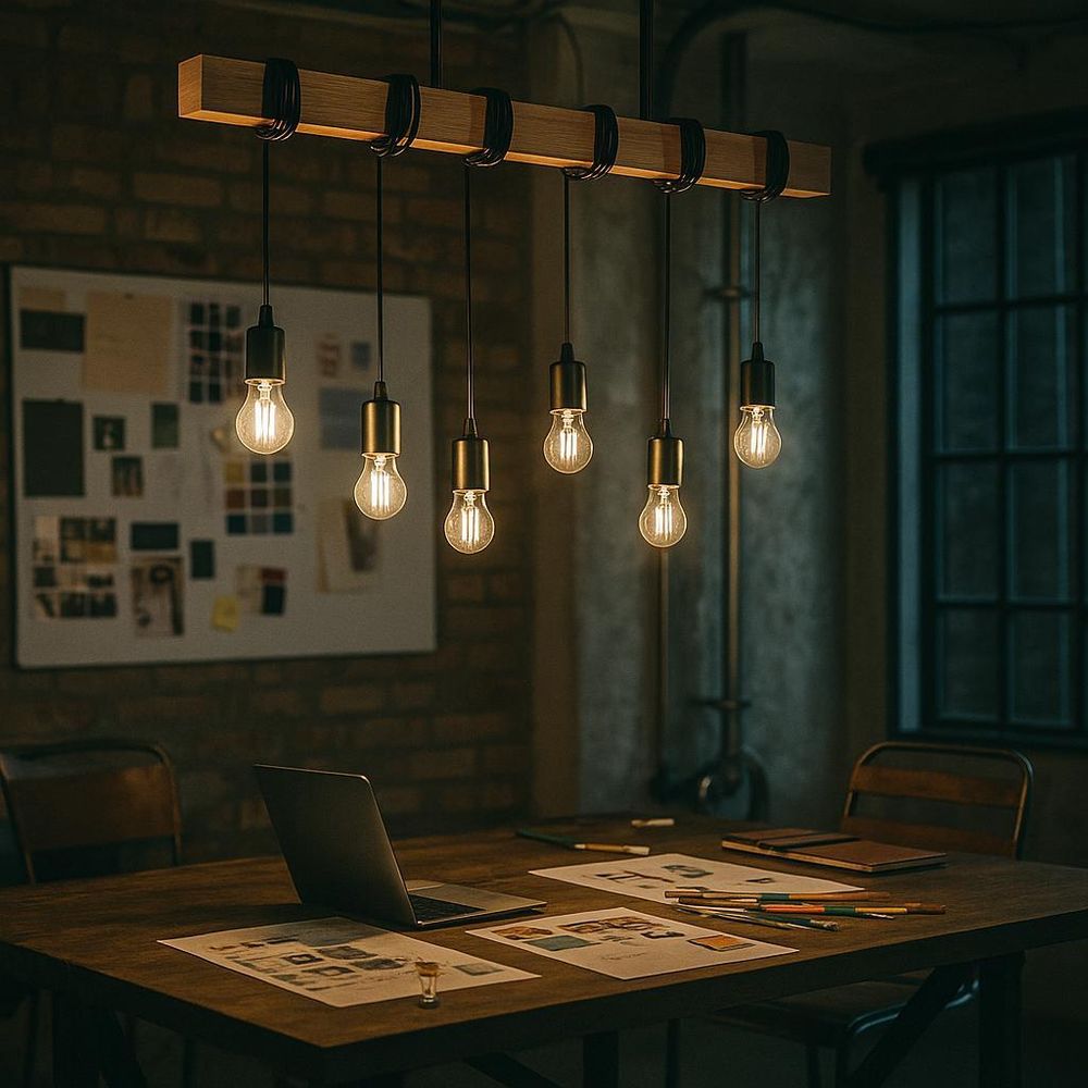 MasterLED Pendelleuchte Nido 6-flammig Holz Schwarz – E27 Hängelampe im Loft Design für Esstisch & Küche