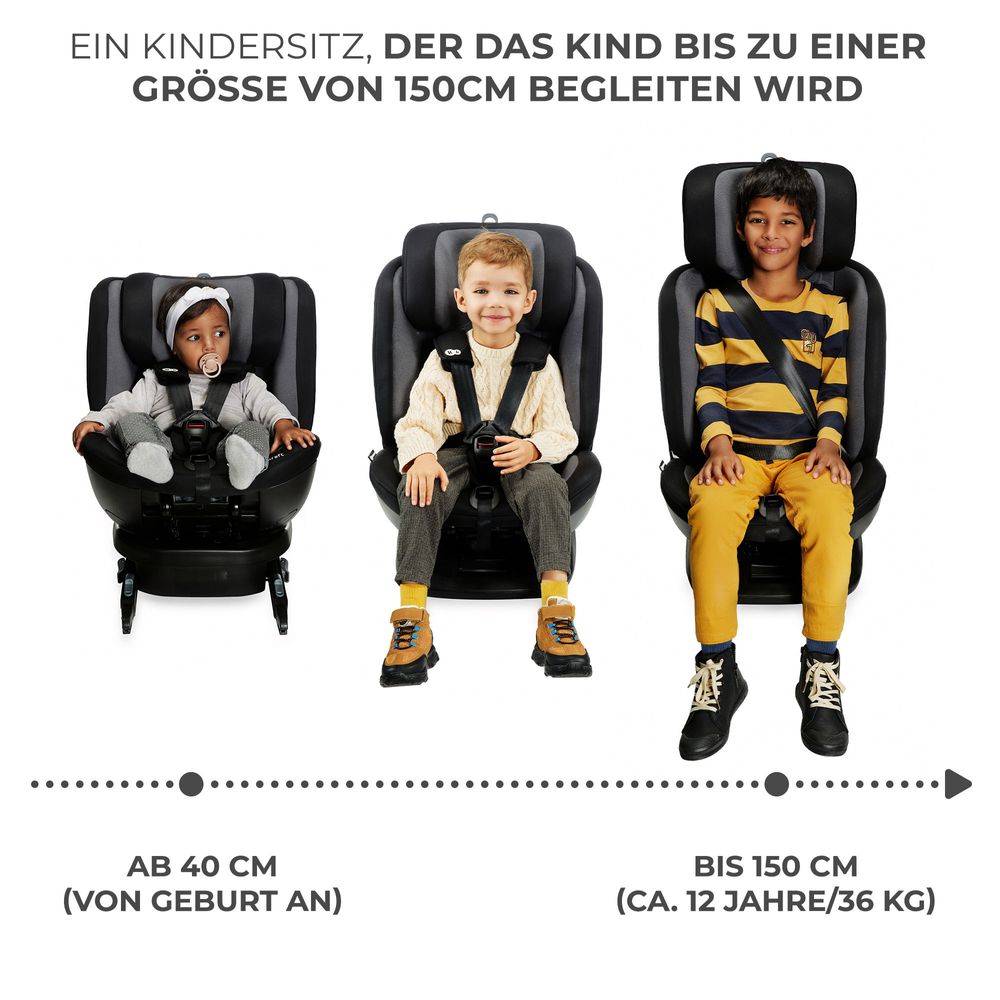 Kinderkraft XPEDITION 2 i-Size Kindersitz 40-150 cm - 4in1 Kombi-Sitz - 360° drehbar - ISOFIX & TOP TETHER - ab Geburt bis 12 Jahre - Schwarz