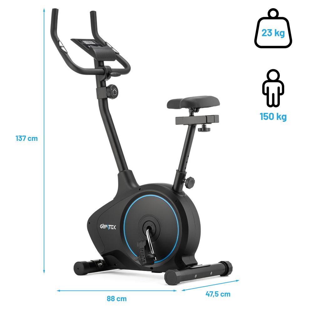 Abmessungen Heimtrainer: 137x88x47,5 cm, max. 150 kg.