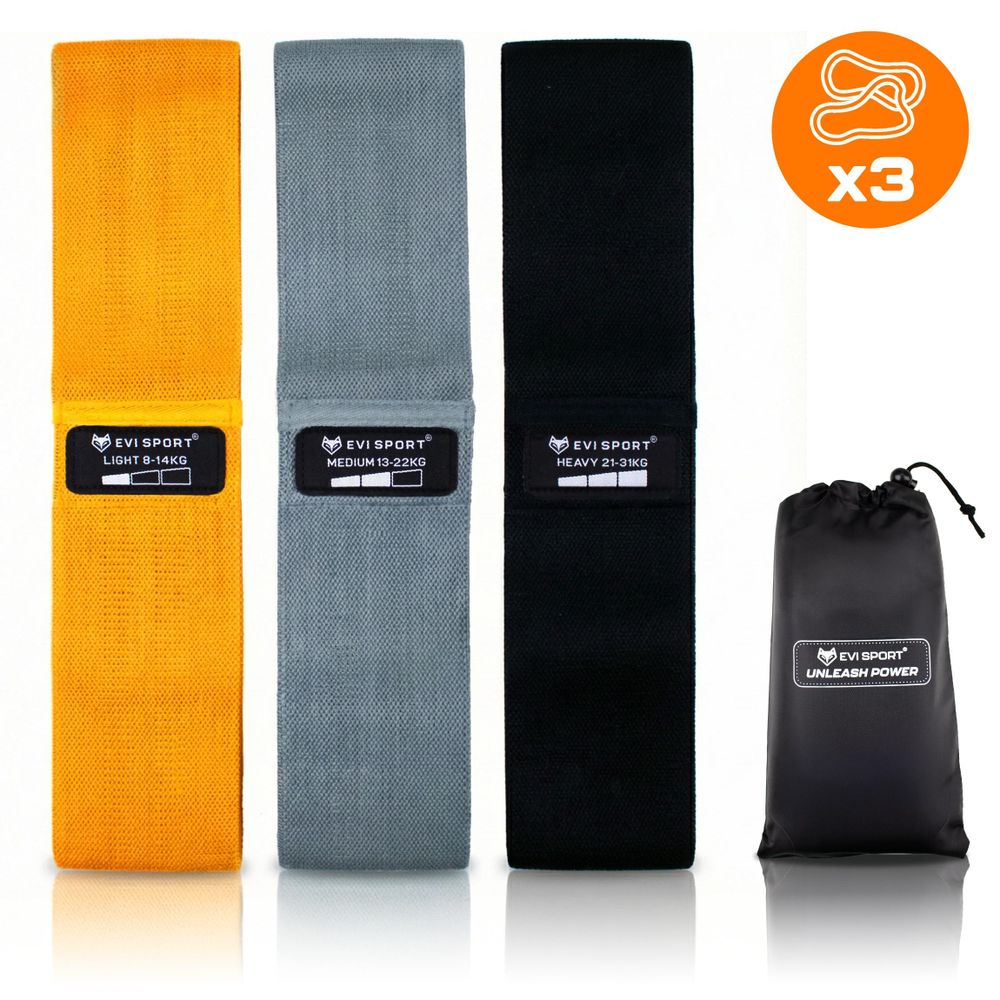Widerstandsbänder 3er Set Stoff Fitnessbänder Textil Booty Bands für Beine & Po - Starke Trainingsbänder Elastische Gymnastikbänder inkl. + E-Book
