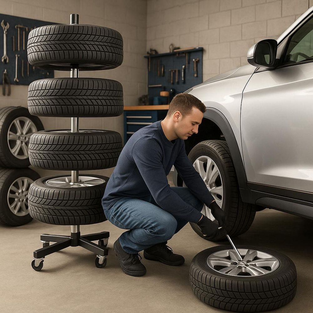 LUXTOM | Reifenbaum mit Rollen, Felgenbaum, für Autoreifen, 13-19", bis 100 kg, für 4 PKW-Felgen oder Reifen, Reifenständer