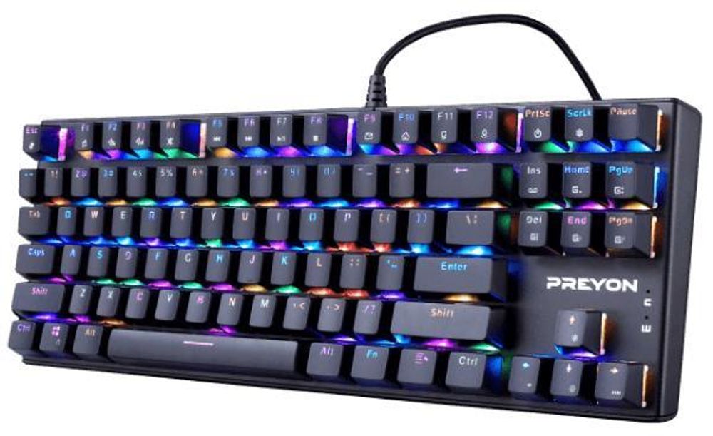 PREYON Brown Blitz Claw Gaming - Klawiatura mechaniczna TKL bez klawiszy numerycznych, przełączniki Gateron Brown, klawisze w kolorze "pudding", podświetlenie RGB, obudowa z aluminium, klawiatura PC, kolor czarny