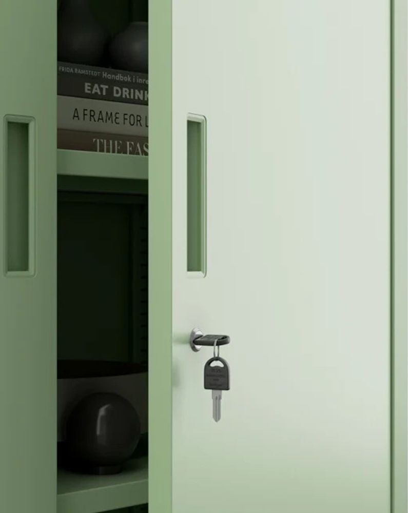 Kleiner Aktenschrank C001B Büroschrank mit Flügeltüren Metallschrank Lagerschrank Pulverbeschichtet Stahlblech Abschließbar 92,5 x 90 x 40 cm, Farbe: Pastellgrün