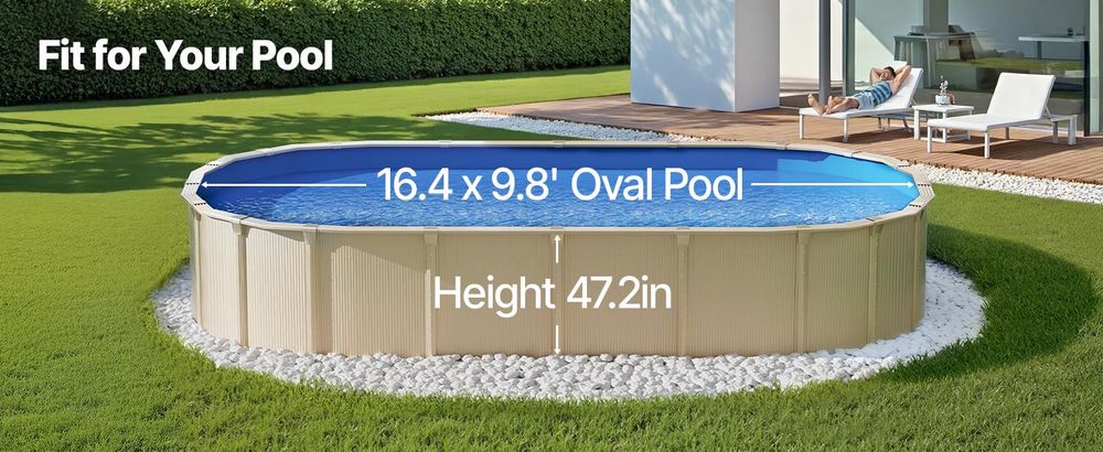 VEVOR 12 x 24 ft Oval Pool Liner, Überlappungsstil für Aufstellbecken, Wandhöhe 48 bis 54 Zoll, langlebige Poolfolie, Standardstärke Vinyl, für Stahlwand-Aufstellpools, 500x300x120 cm-0.4 mm