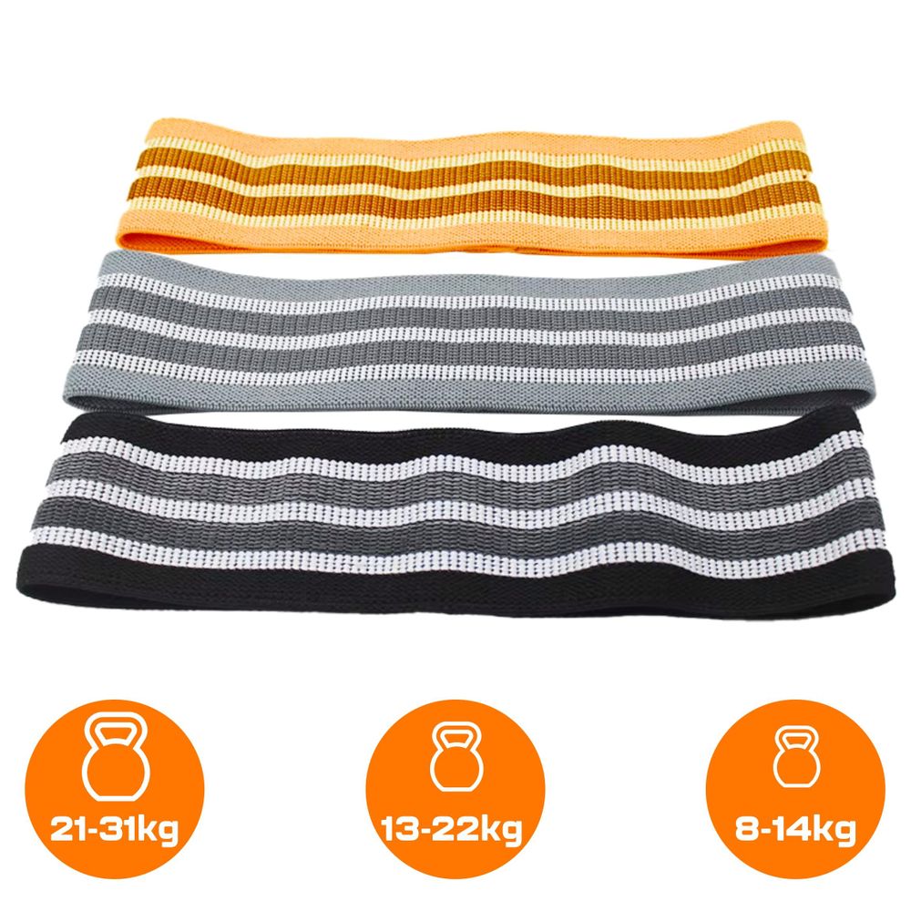 Widerstandsbänder 3er Set Stoff Fitnessbänder Textil Booty Bands für Beine & Po - Starke Trainingsbänder Elastische Gymnastikbänder inkl. + E-Book