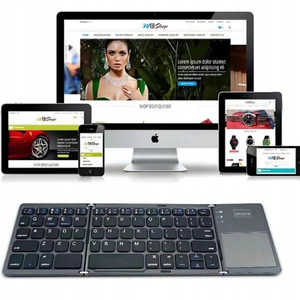 Bezdrátová klávesnice - Bluetooth 5.0 - skládací - přenosná - pro tablety - SLIM - tichá
