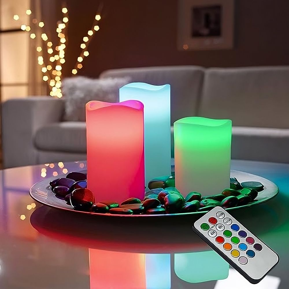 Led Kerzen mit Fernbedienung, RGB LED-Kerzen, Flammenloses Kerzenlichter, Stumpenkerze, Batteriekerzen, LED Stabkerzen, 3er-Set, Farbwechselnde Retoo