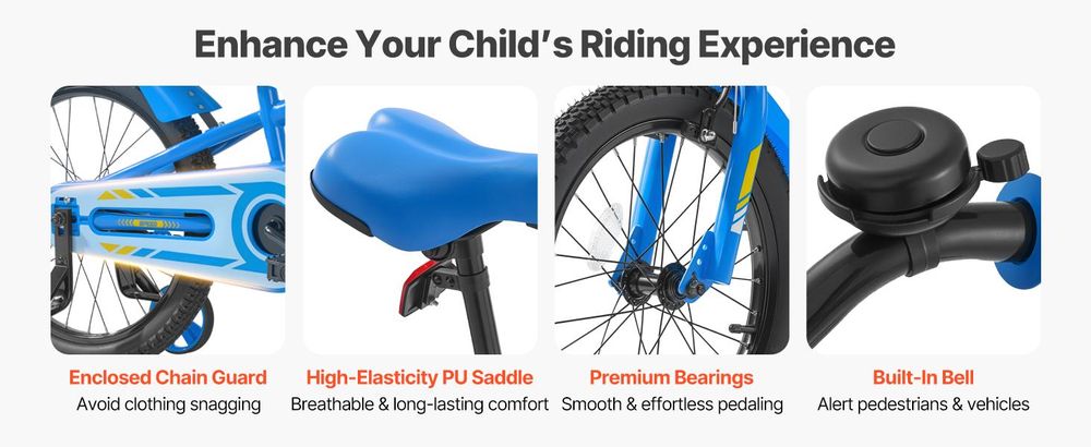 VEVOR Kinderfahrrad, 18 Zoll BMX-Stil-Fahrrad mit Stützrädern, empfohlene Kindergröße 110-140 cm, robust & einfach zu montieren, Kleinkinderfahrrad für Jungen & Mädchen zum Fahrradlernen, blau
