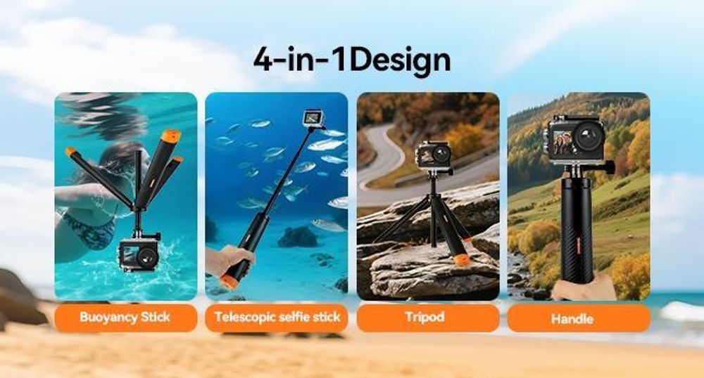 SVbony SVGO2 Action-Kamera 4K/30 fps IPX8 wasserdicht, mit Auftriebsstange, 2,0-Zoll-LCD-Touchscreen, für Tauchen, Radfahren, Surfen, Skifahren