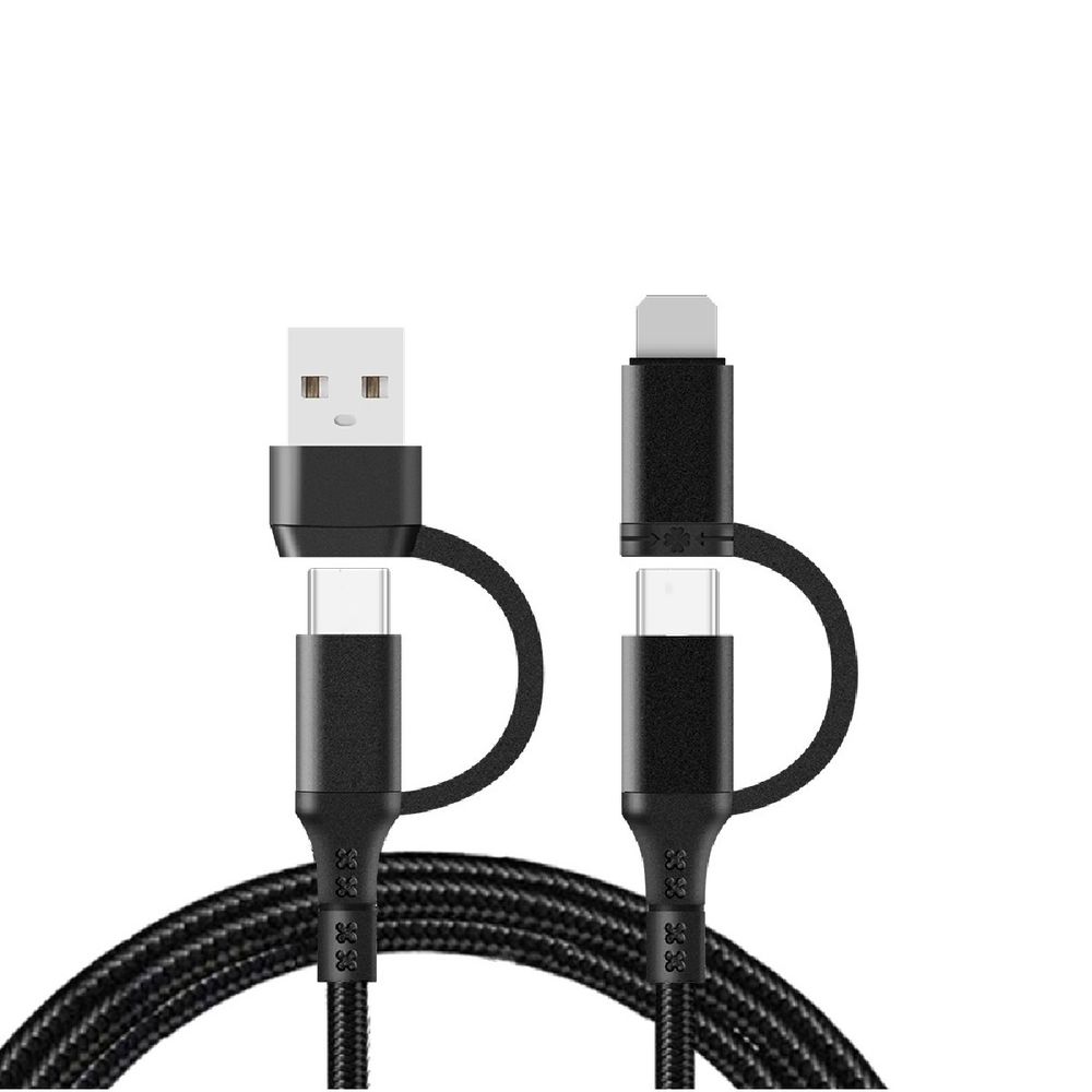 Multi Ladekabel 4 in 1 Multicharger in schwarz für Galaxy & iPhone USB-C, Lightning, USB