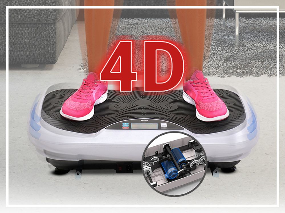 4D Vibrationsplatte MV300 | Vibrotrainer - Fitnessgerät - Vibration - Fitness Training - Zubehör - 16 Stufen - Bluetooth - Lautsprecher (Schwarz)