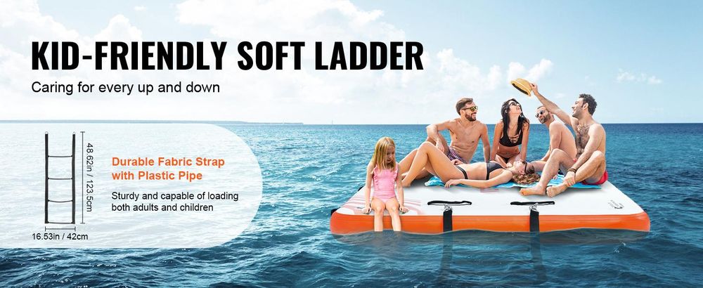 VEVOR Aufblasbarer Schwimmdock, 15 x 6FT Aufblasbare Dockplattform, Rutschfeste Wasser-Schwimmdockmatte mit Tragetasche & Abnehmbarer Leiter, Schwimmplattform Insel Floß für Pool Strand Ozean, 15 x 6 ft