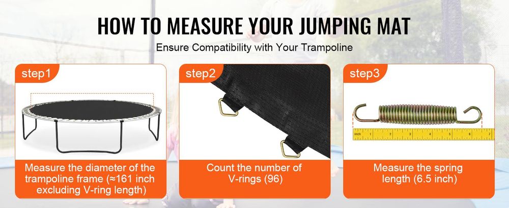 VEVOR Ersatz-Trampolinmatte, Sprungmatte passt auf 14ft Rahmen, Universelle Sprungmatte für 14ft Rundtrampolin, Verstärkte UV-beständige Matte mit Federwerkzeug & langlebigen V-Ringen, passend für 6,5"-7" Federlänge