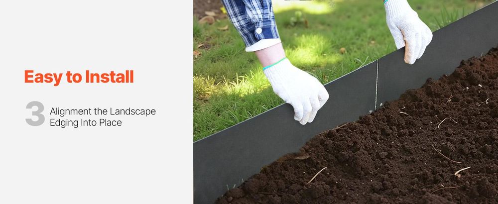 VEVOR Stahl Landschaftsbegrenzung, 6 Pakete 40 x 8 Zoll rostbeständige Metall-Landschaftsbegrenzung, biegsame Gartenbegrenzung, strapazierfähige Rasenbegrenzung, einfach zu installieren, Blumenbeet Gartenweg-Trenner Schwarz, 6 Stück-40x8 Zoll