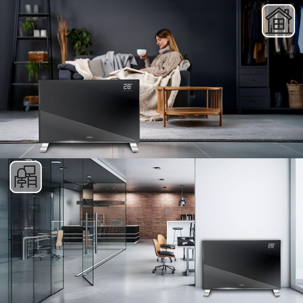 EBERG EVI PRO Grzejnik konwektorowy 2400 W Wi-Fi Szklany Panel Pilot Czarny
