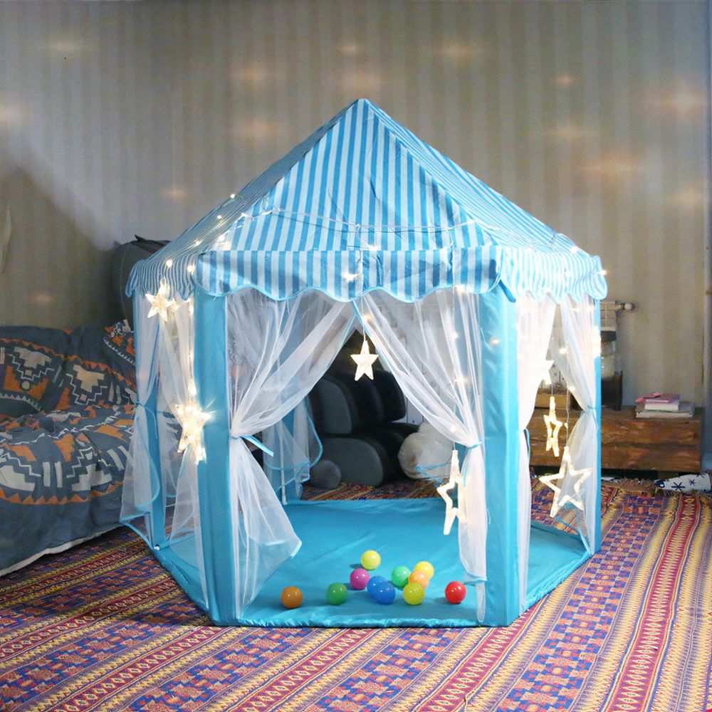 Spielzelt Für Kinder 135 x 135 x 140 Zelt Princess Castle mit Fenster Kinderspielzelt Spielset Mädchen Junge Innen Draussen  Blau Retoo
