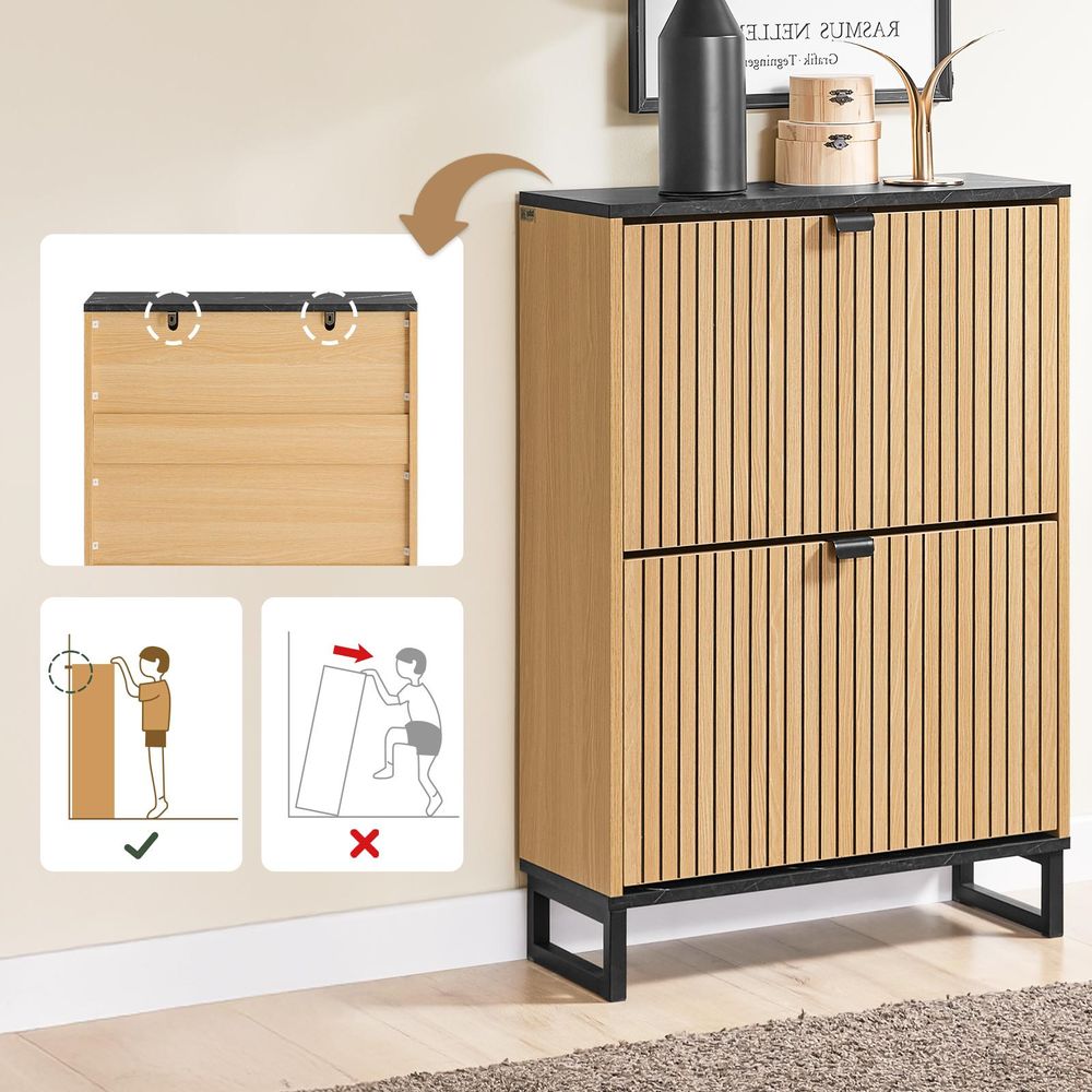 SoBuy Schuhschrank schmal schuhkipper platzsparendes Schuhregal mit Klappen modernes Design für 8-12 Paar Schuhe bis 30 kg schwarz/hellholz FSR202-N
