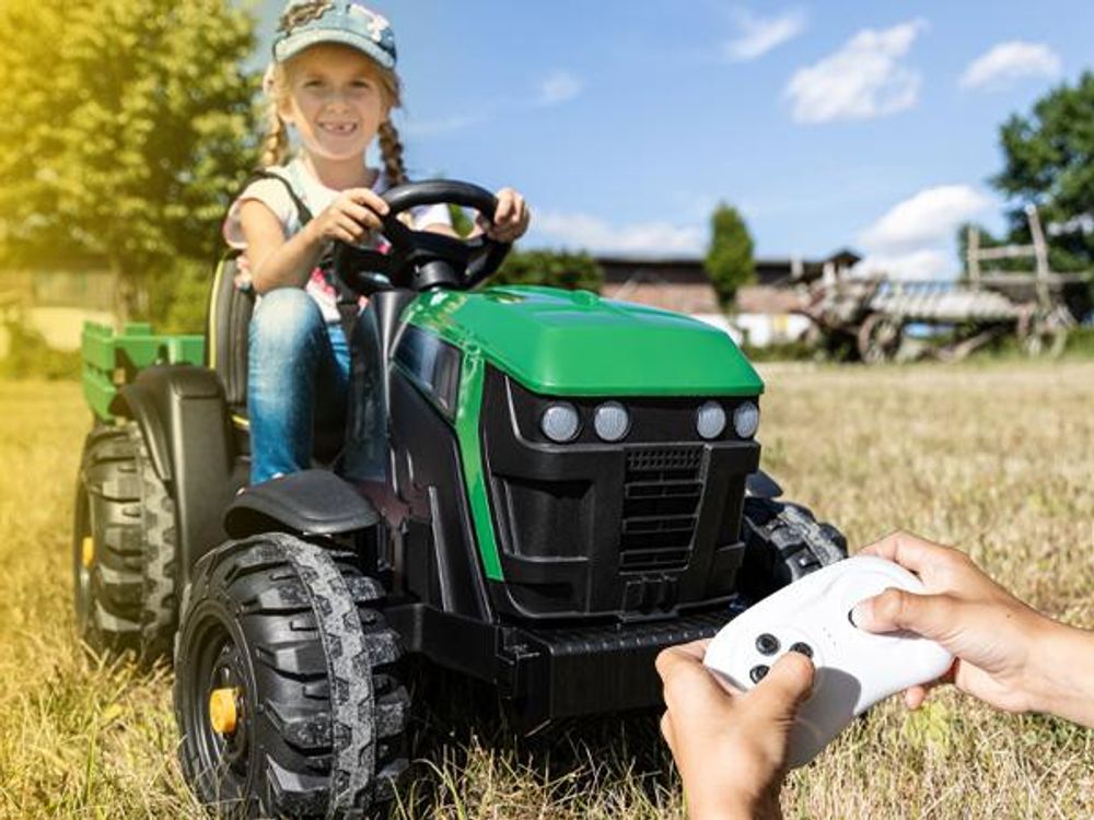 Actionbikes Motors Traktor mit Anhänger | Kinder Elektrotraktor - Kindertraktor - Kinderauto elektrisch - Bulldog - Fernbedienung - ab 3 Jahre (Grün)
