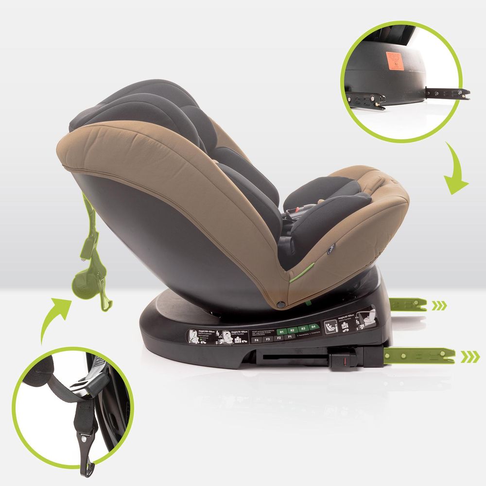 4BABY Kindersitz drehbar 360 ISOFIX Matt-Fix I-SIZE verstellbare Kopfstütze Sitz 0-36kg, 40-150 cm Mokka