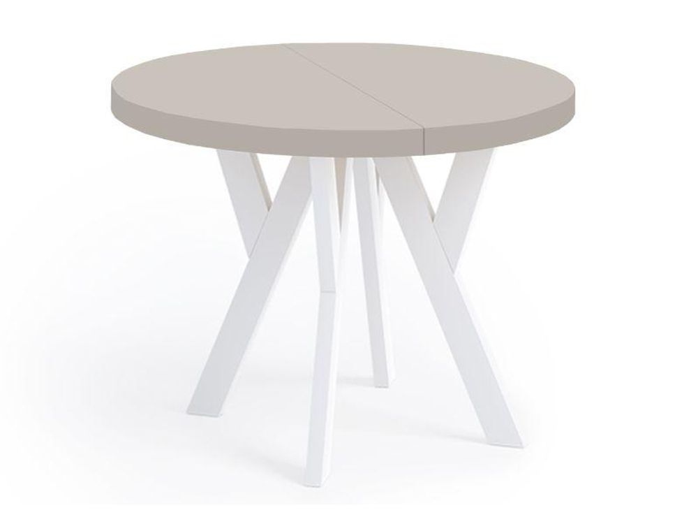 Runder Ausziehbarer Tisch für Esszimmer, PERO, Loft-Stil, Skandinavische, Durchmesser: 90 / 190 cm, Farbe: Kaschmir / Weiß