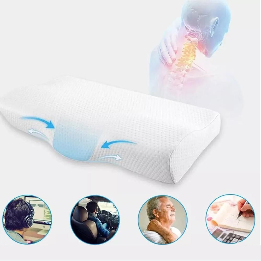 Juksun ergonomisches Nackenkissen 50x30cm für alle Schlafpositionen Memory Foam weiß atmungsaktiv waschbarer Bezug