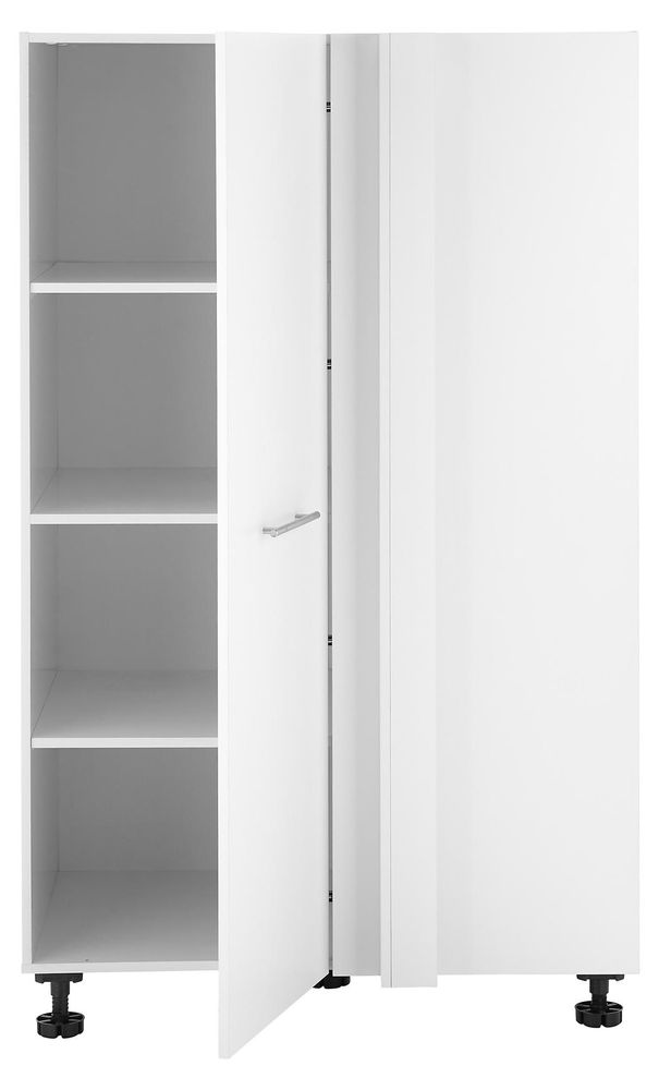 LAUNDREEZY Eckschrank weiß – Eckschrank mit Softclose-Tür & Stauraum für Staubsauger und Bügelbrett