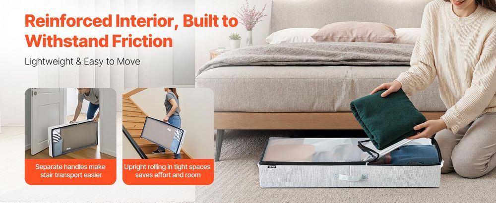 VEVOR Aufbewahrungstaschen unter dem Bett 2 Stück 45 L, Schuh-Organizer unter dem Bett mit transparenten Deckeln, Aufbewahrungsbox für Kleidung, Decken, Schlafzimmer, Zuhause