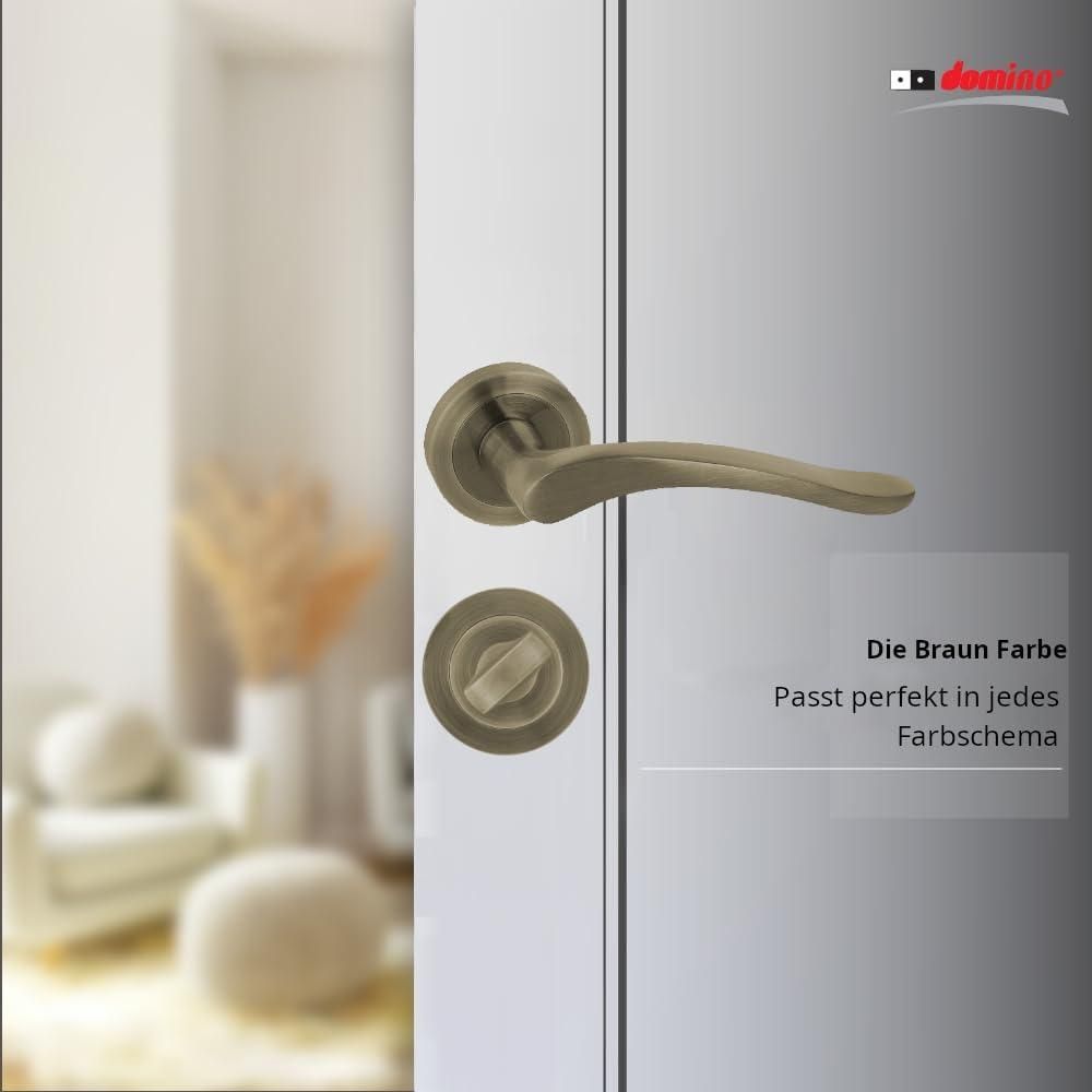 DOMINO Türgriff Drückergarnitur WC - Badezimmer Set | Rund-Rosette | Türbeschlag für Badezimmertüren | Set WC - Rosetten-Garnitur | Türklinke aus Aluminium | Bronze Türdrückergarnitur | BALLEN-R M3