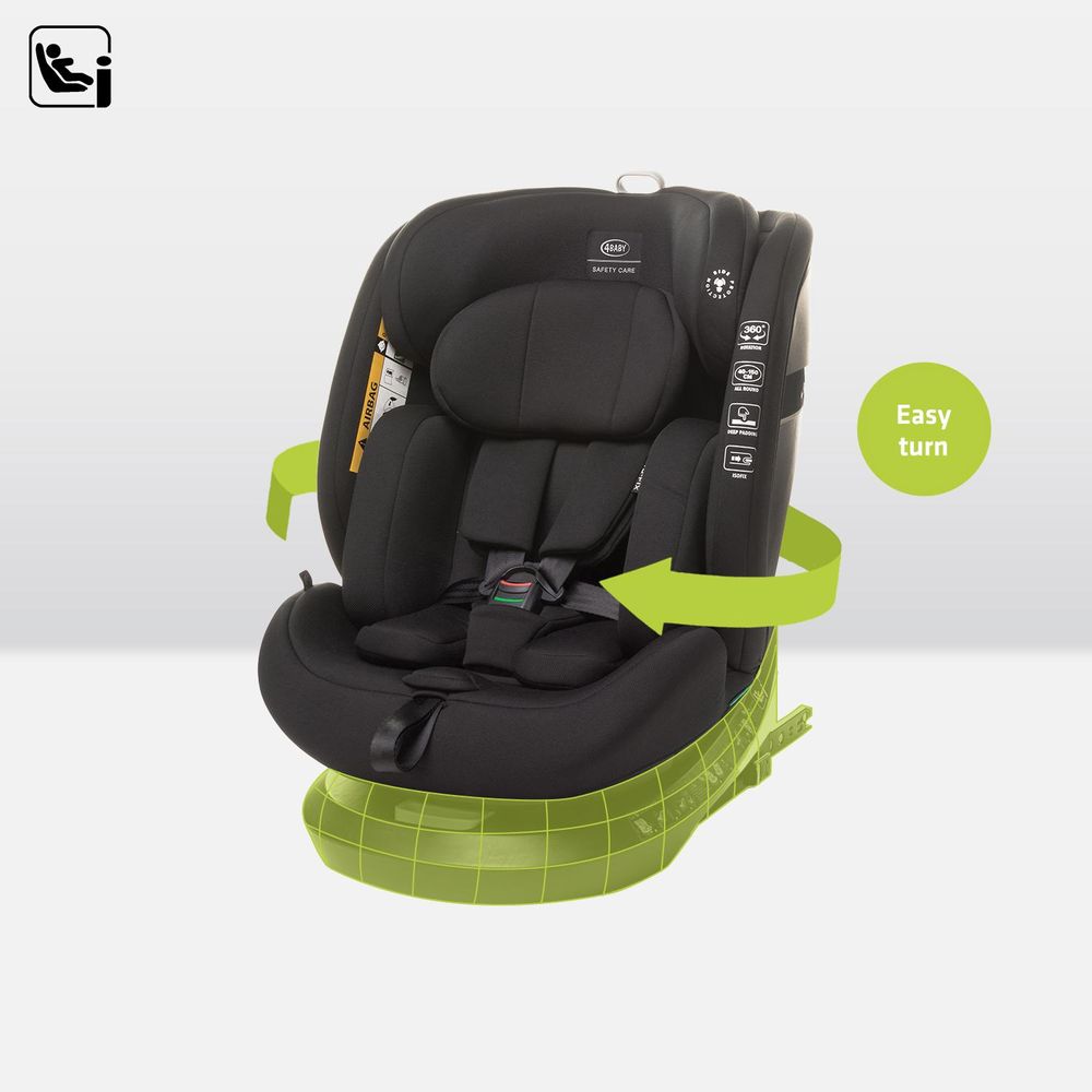 Fotelik obrotowy 4Baby Roto-Fix 40-150 cm I-Size, Grupa I,II,III, R129, regulowany zagłówek i pozycja siedziska, 5-punktowe pasy bezpieczeństwa
