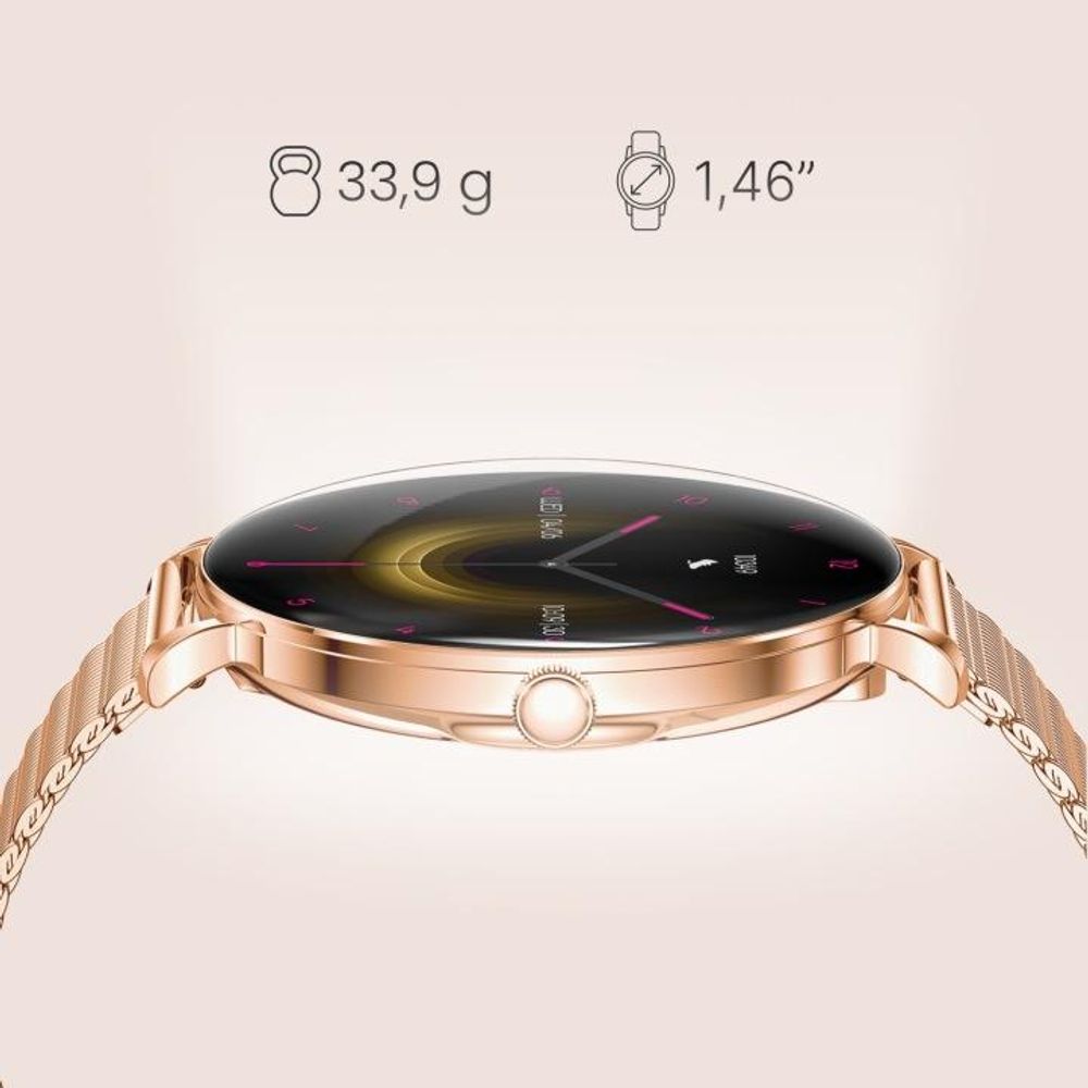 Forever Smartwatch dla modnych kobiet, Bluetooth, AMOLED, można dzwonić bezpośrednio z zegarka SB-370 Lucca różowe złoto - bransoleta Spotted
