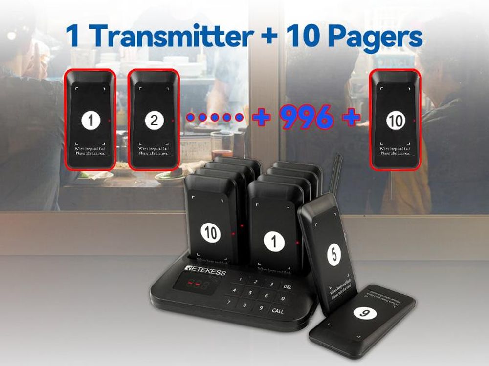 Retekess TD157S pagerový vyvolávací systém, reštauračný pager, 400 m, 200 mAh, vhodný pre reštaurácie rýchleho občerstvenia, pojazdné reštaurácie, nemocnice, kompatibilný s TD157