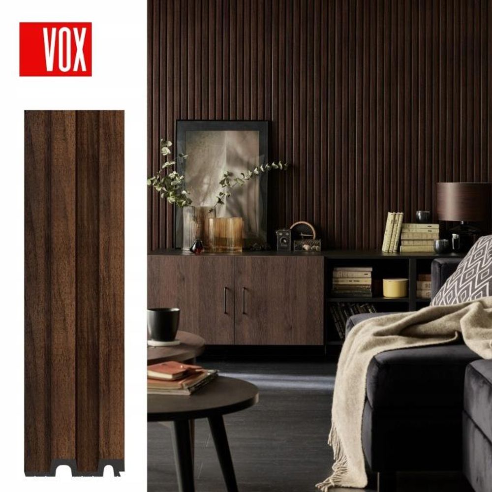 VOX Lamellenwand LINERIO - 3D MDF Wandpaneel - Akustikplatte - 2,65m - L-LINE - Schokolade